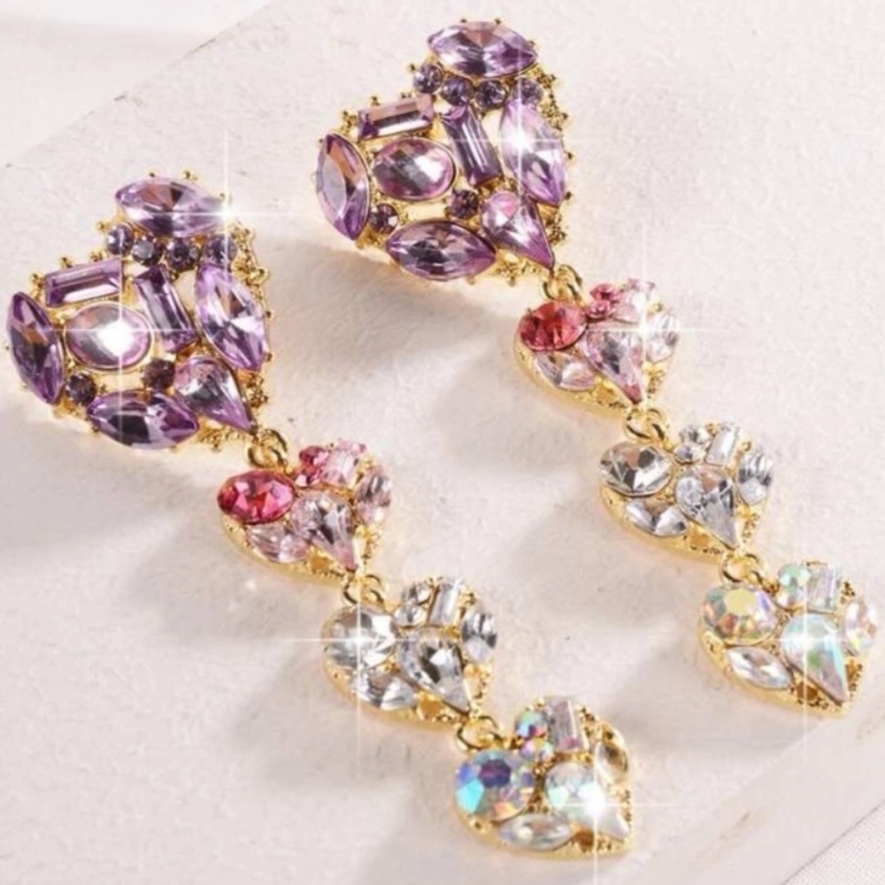 Cubic Zirconia Heart Dangle Earrings